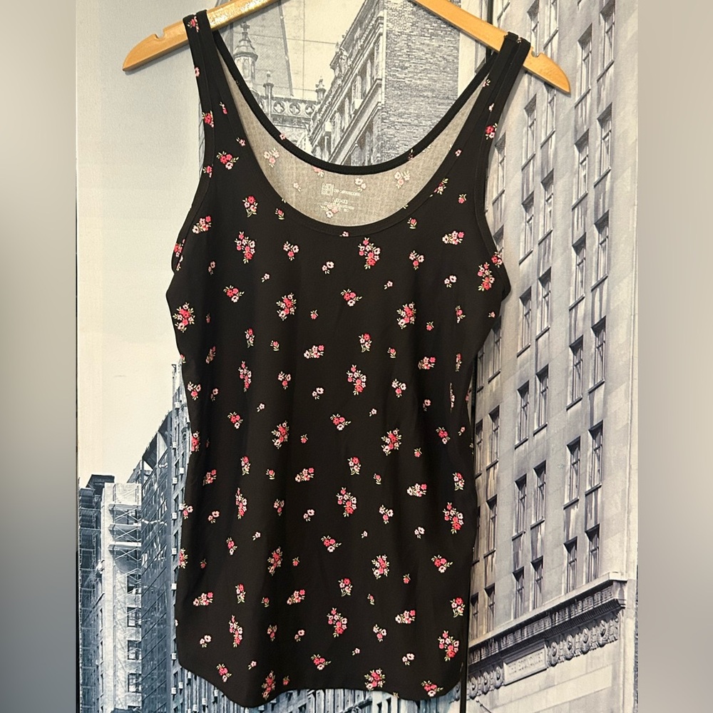 No Boundaries - Black Floral Tank Top - Lightweight Scoop Neck
